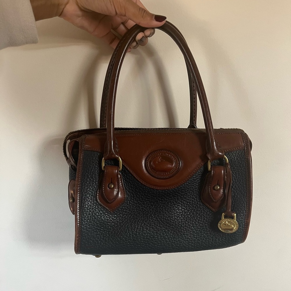 Dooney and Bourke Vintage Mini Satchel - Black All Weather Leather - Brown Trim